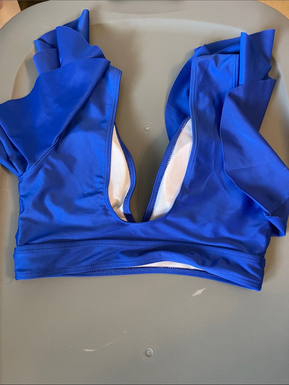 Ruffled V-Neck High-Waist Bikini Set - Royal Blue - Picture 3 of 8